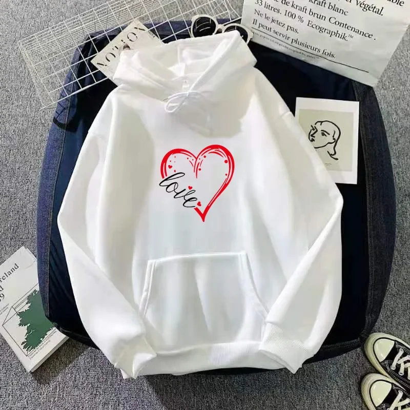 2023 Streetwear Hoodie Fashion Love Print Spring Autumn Women\'s Fleece Sweater Long Sleeve Pullover