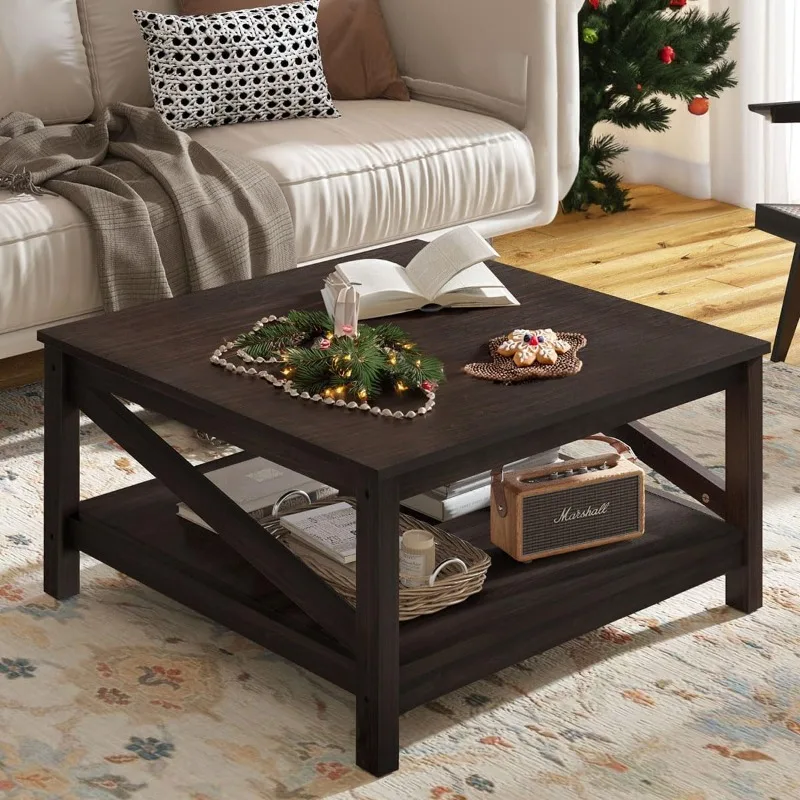 

2-Tier Square Coffee Tables with Storage,Coffee Table for Living Room,Center Table Coffee for Home,Wood Living Room