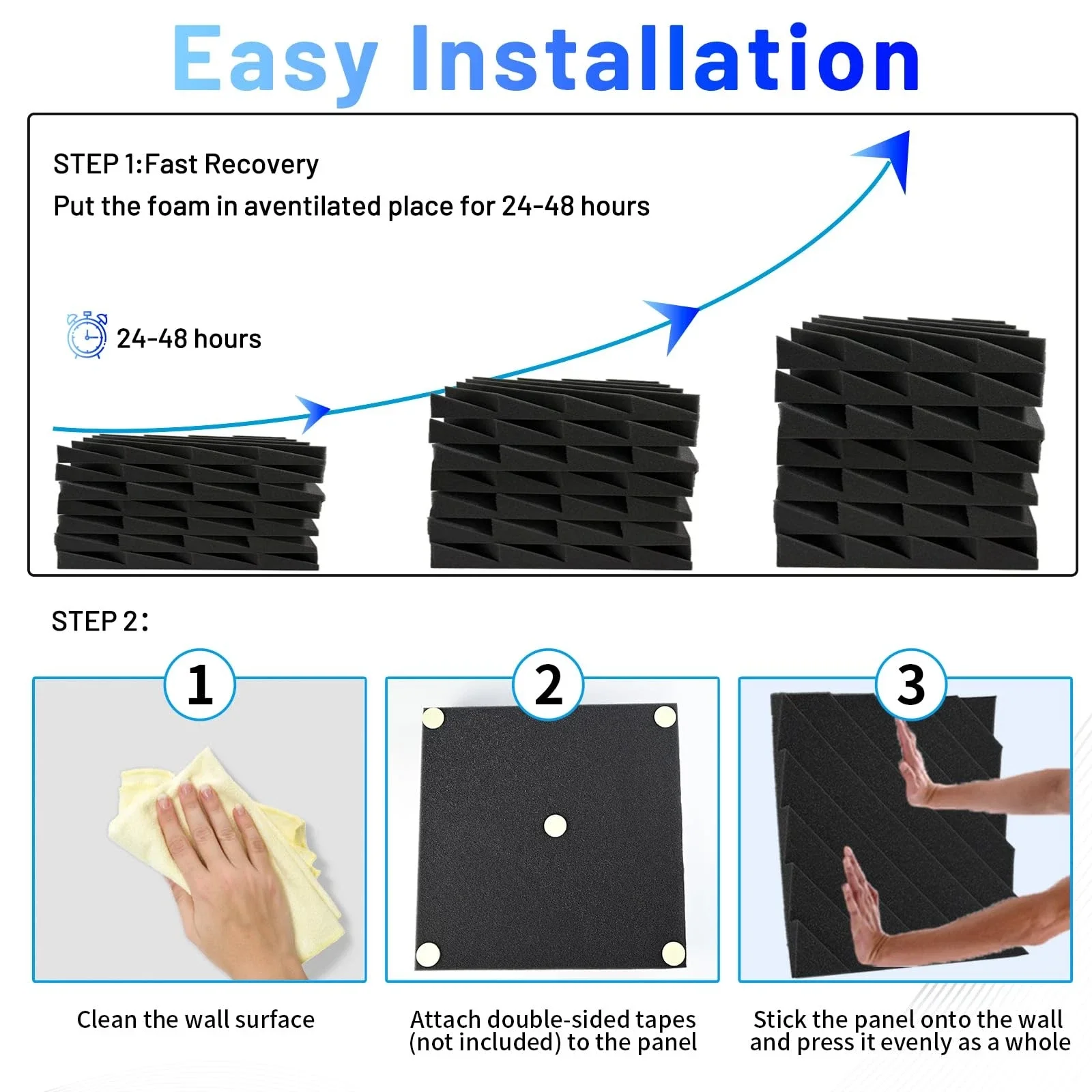 12Pcs 30x30x2.5cm Acoustic Foam Panels DIY Splicing Sound Absorbing Wall Pads Noise Reduction for Music Studio Bedroom Recording