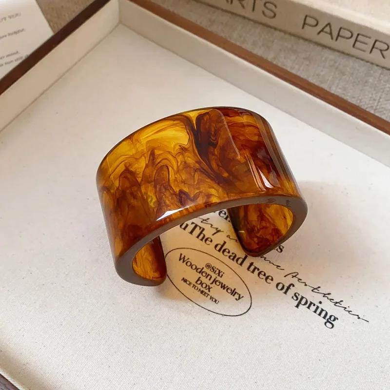 Wide Geometric Smuding Acrylic Bangles for Women Europe and America Vintage Resin Cuff Bracelets Chunky Wristband Hand Accessory image 4