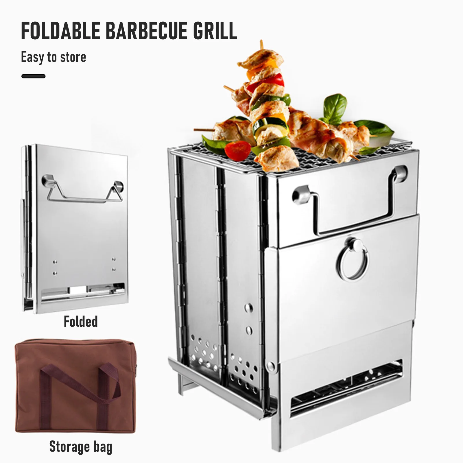 Wood Stove Stainless Steel Foldable Mini Charcoal Grill Lightweight Barbecue Grill for Camping Garden Outdoor Picnic