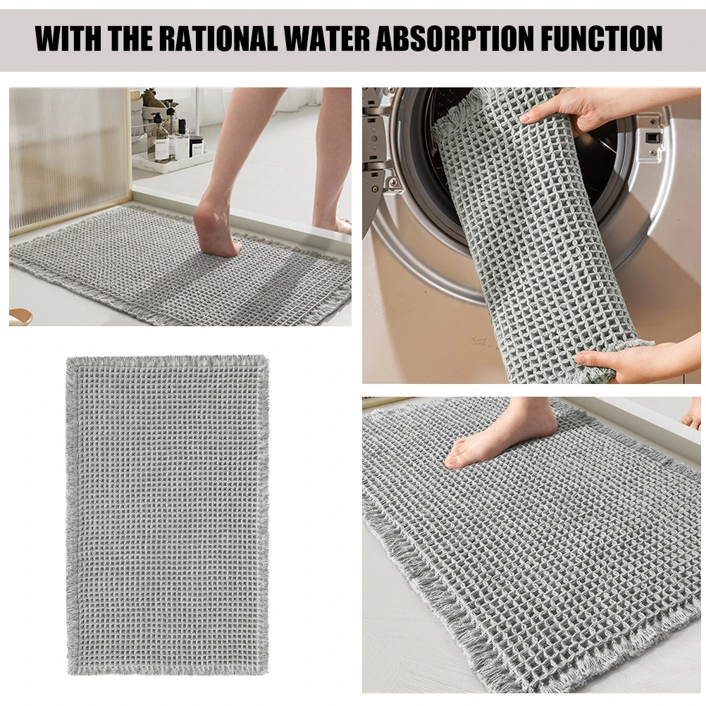 

Absorbent Shower Mat for Bathroom Grey Machine Washable Anti-Slip Bath Rug Water-Absorbing Floor Carpet Comfortable Use