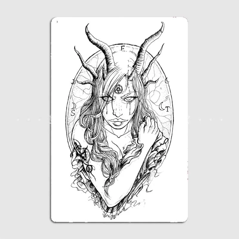 Devil Girl Printed Metal Plaque, Vintage Style Ideal for Wall Decoration in Room, Hallway, Bar, Restaurant