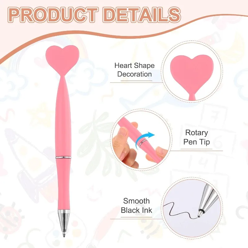 Pink Heart-Shaped Pen Tips with Black Ink, Suitable for Love and Romance, Mother's Day Gifts, Study and Office Supplies