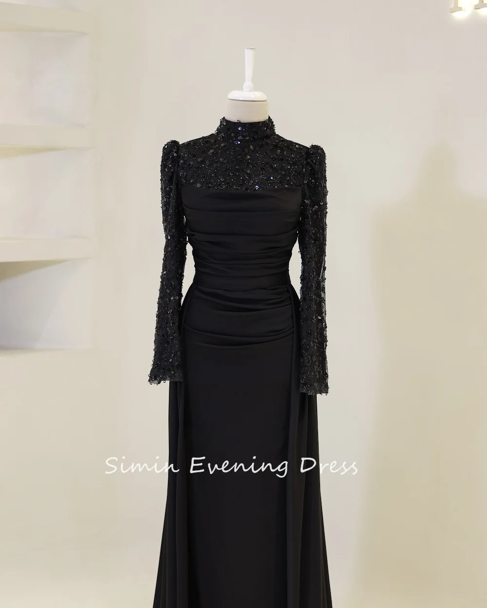 Simin فستانسهرة Luxury Party Dress O-Neck Long Sleeve sequins Straight elegant Formal Saudi evening gala dress for women 2024