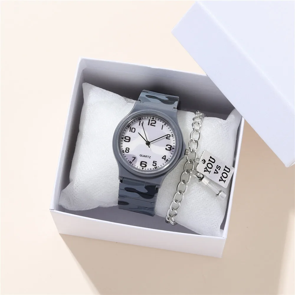 2pcs/set camouflage band student watch Quartz sports Watch