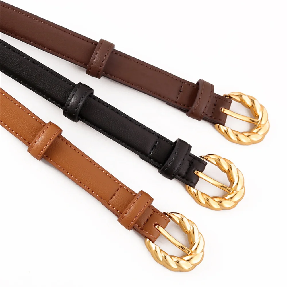 

Luxury Gold Color Buckle Belts for Women Twist Pin Buckle Genuine Leather Decorative Skirt Trousers Jeans Belt Waistbelts