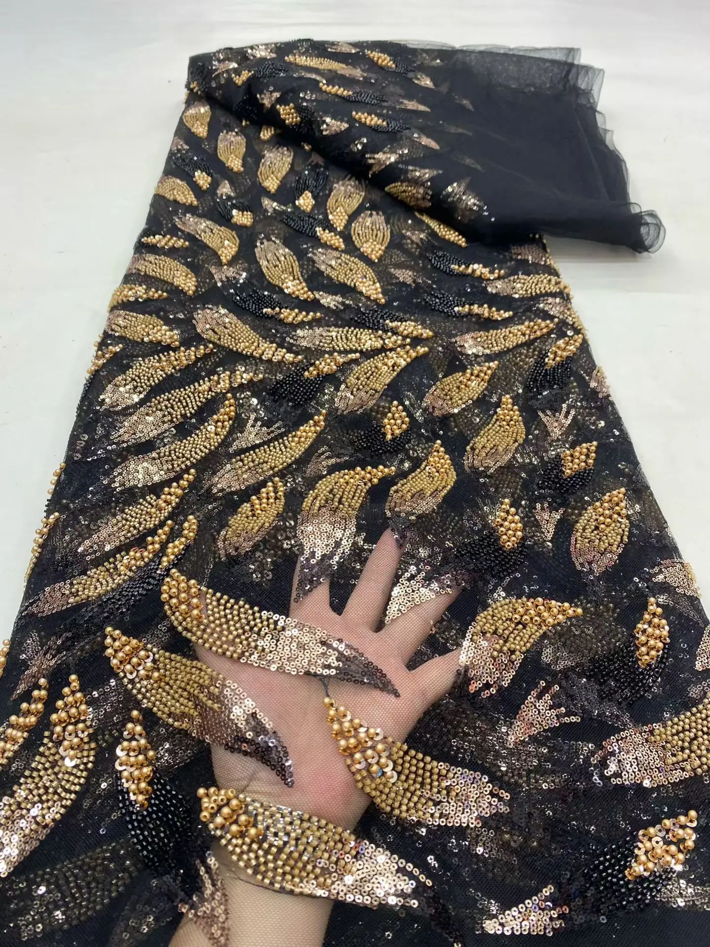 

Latest 2025 High Quality African Nigerian With Tulle Sewing Lace Fabric Guipure Embroidery Beads Dresses Sequins 5Yards DP0467