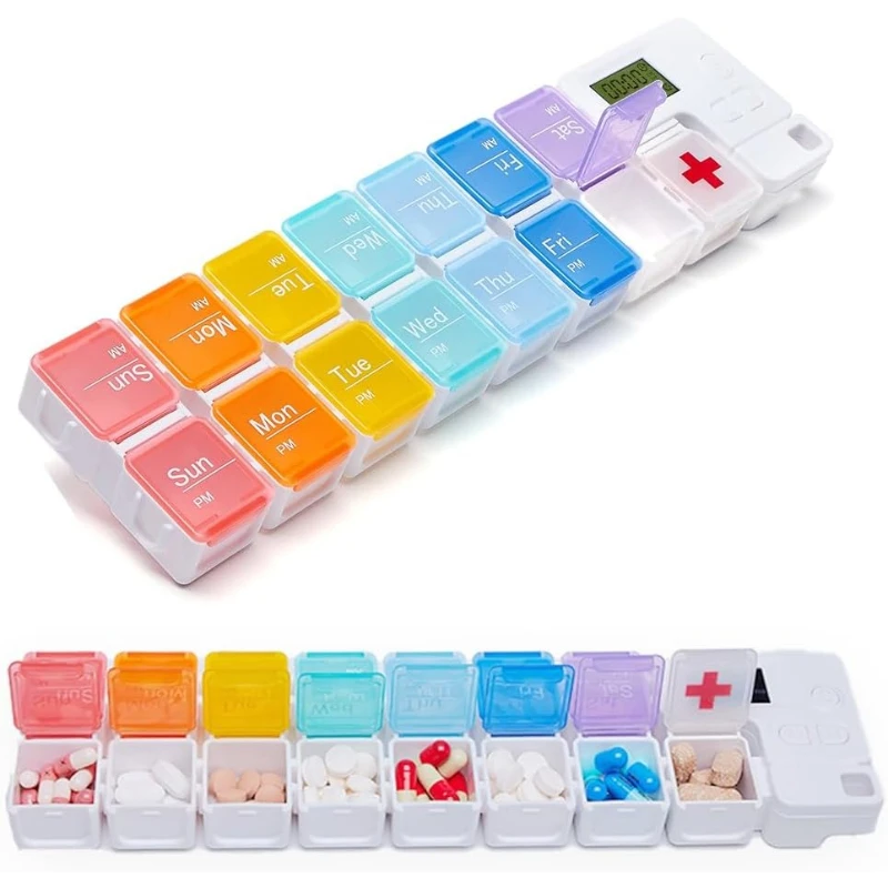 

Smart Pill Box,15 Day Pill Organizer,4 Alarm Clocks,AM/PM Automatic Alarm Reminder,Hold Vitamins Fish Oil,Supplements