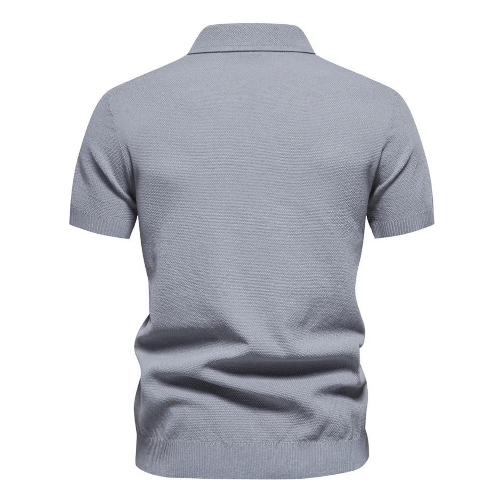 2024 Summer Versatile New Collar Knitted Polo Simple Solid Color Trend European Men's Short Sleeved Shirt