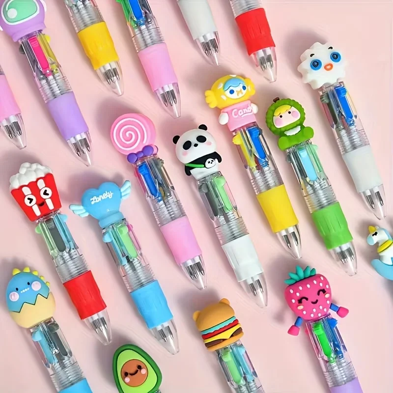 12/24Pcs Random Styles Cute Cartoon Four-color Pen for Kids Birthday Kindergarten Home-school Carnival Christmas Gift Rewards
