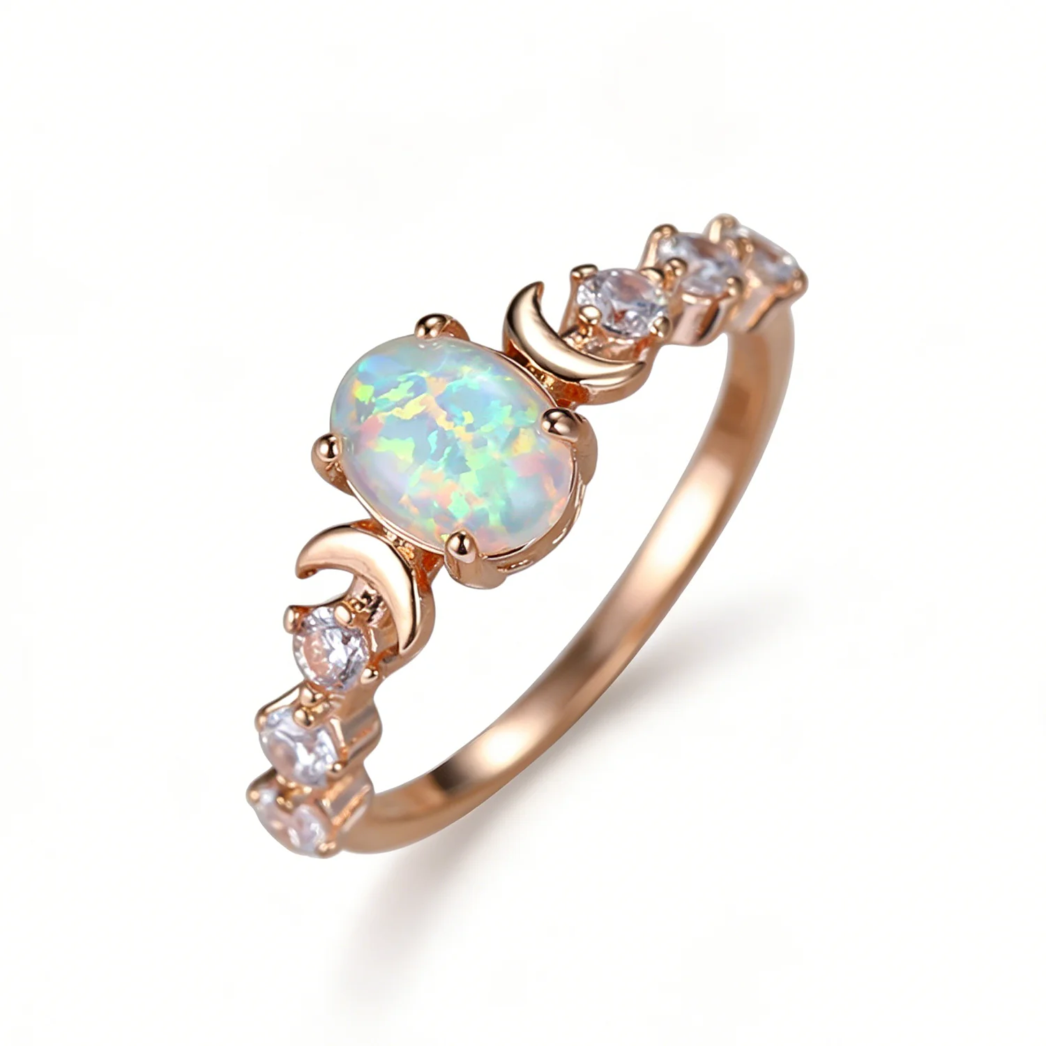 White/BlueOpal Ring with Moon and Star Design,Celestial Engagement Ring,Birthstone Gift for Women,Trending Luxury Galaxy Jewelry