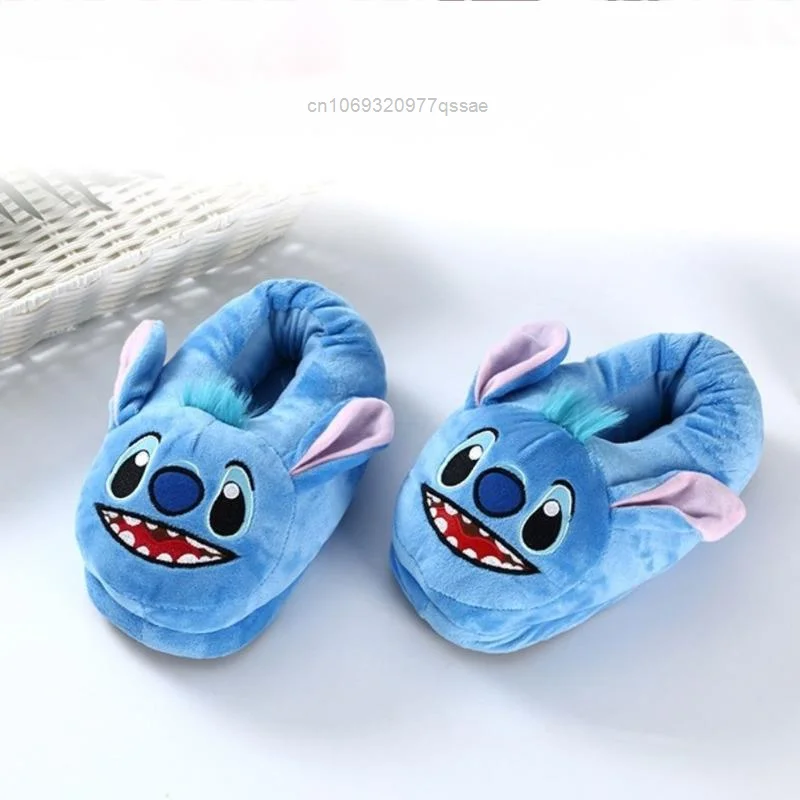 Disney Stitch Plush Cotton Casual Slippers Cute 3D Cartoon Plush Covered Heels Shoes for Women Home indoor Winter Warm Slippers