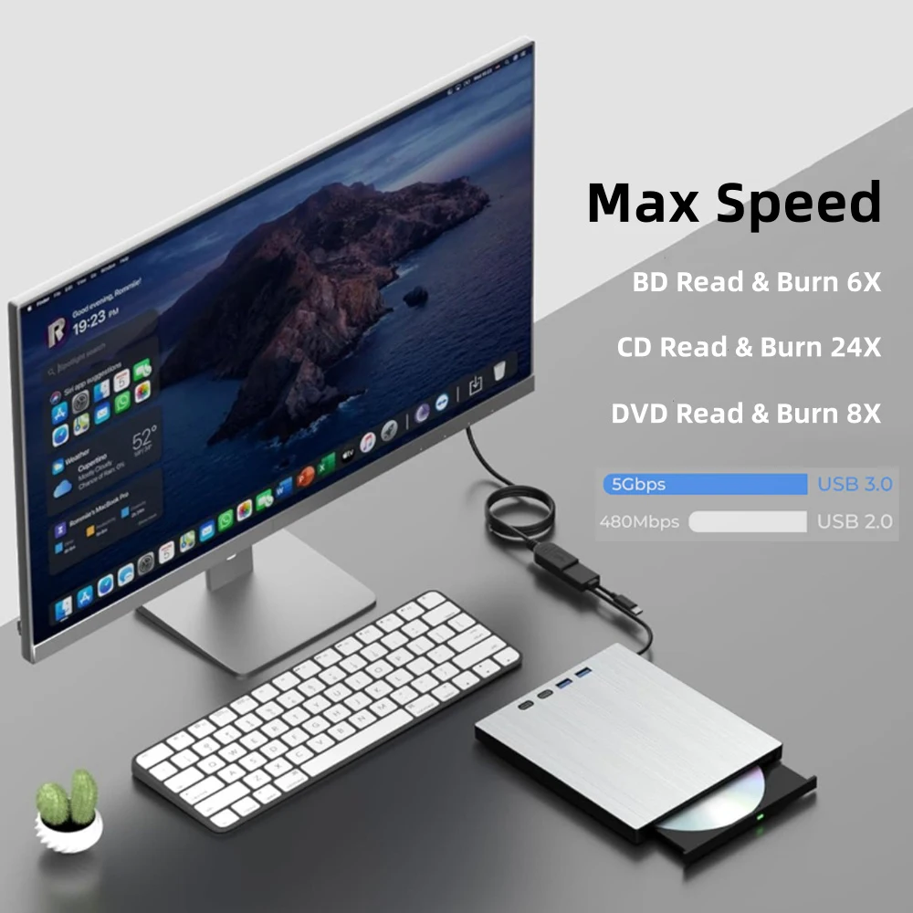 محرك بلو راي خارجي محمول موقد بلوراي USB 3.0 Type-C محركات أقراص CD/BD تدعم محرك أقراص بلوراي/DVD 100G لأجهزة الكمبيوتر المحمول ويندوز