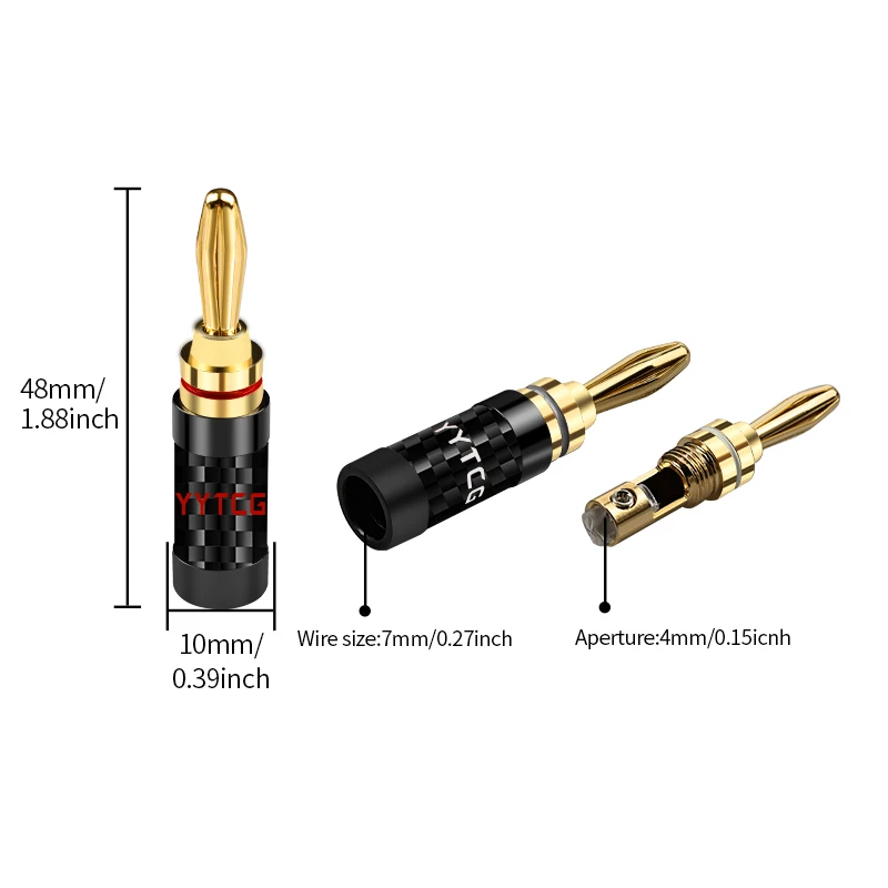YYTCG 4PCS Gold-plated banana plug, pure copper plated with 24K gold, speaker plug, used for speaker cables, home theater