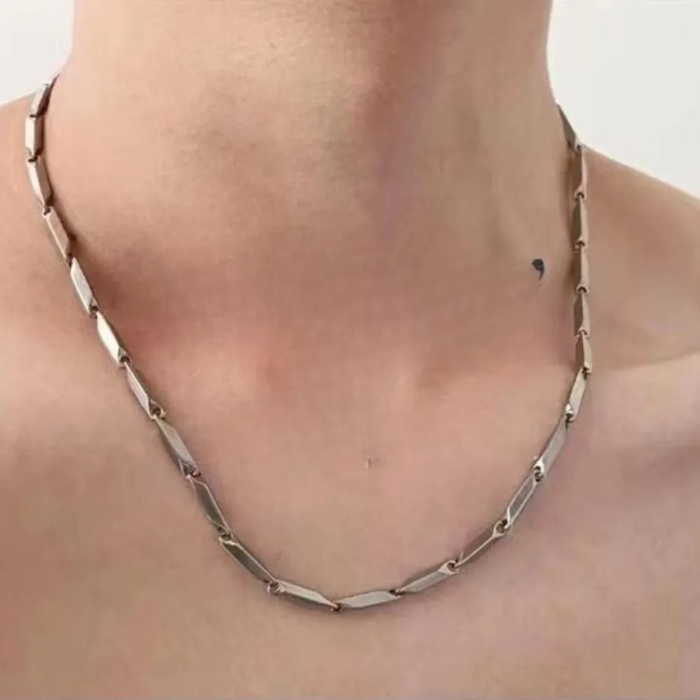 Stainless Steel Geometry Link Bracelet Polished Rhombus Rectangle Chain Necklace Set for Men Women Minimalist Cool Style Jewelry
