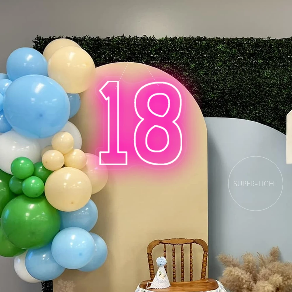 Letreros de neón para iluminación de cumpleaños, señal de neón para 18, 40cm de alto, números personalizados de 0 a 9, luz LED para fiesta