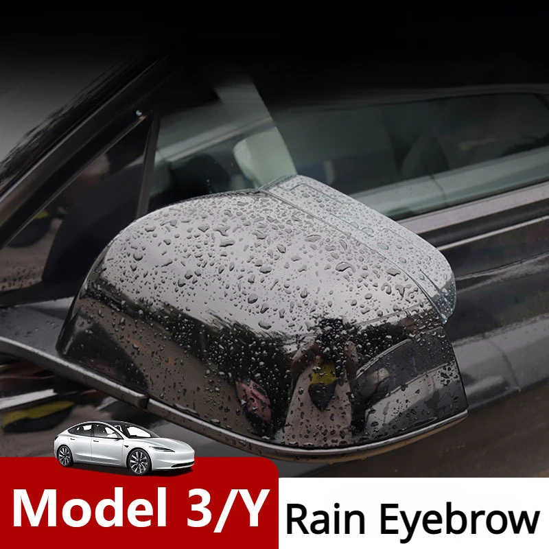 

2pcs Car Rearview Mirror Rain Shield Rain Cover Rear View Side Mirror Rain Eyebrow Shield For Tesla Model Y 3 Model 3+ Highland