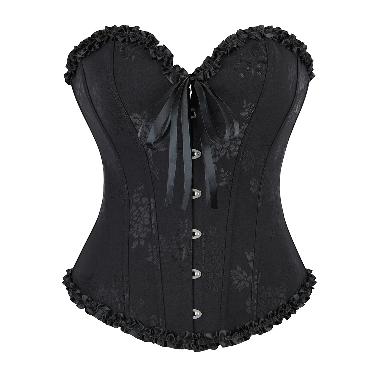 Schwarzes Korsett für Damen, Gothic-Bustiers und Korsetts, viktorianisches Korsett, Korsett-Top mit Blumenmuster, Burlesque-Overbust-Korsett mit Bauchkontrolle und Knochenverstärkung