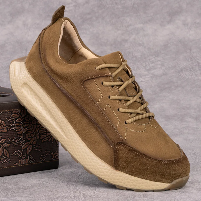 

Men's Casual Leather Running Shoes Ultra-light Soft Bottom Sporty Autumn Winter New Style Matte Cowhide Leisure Sneakers