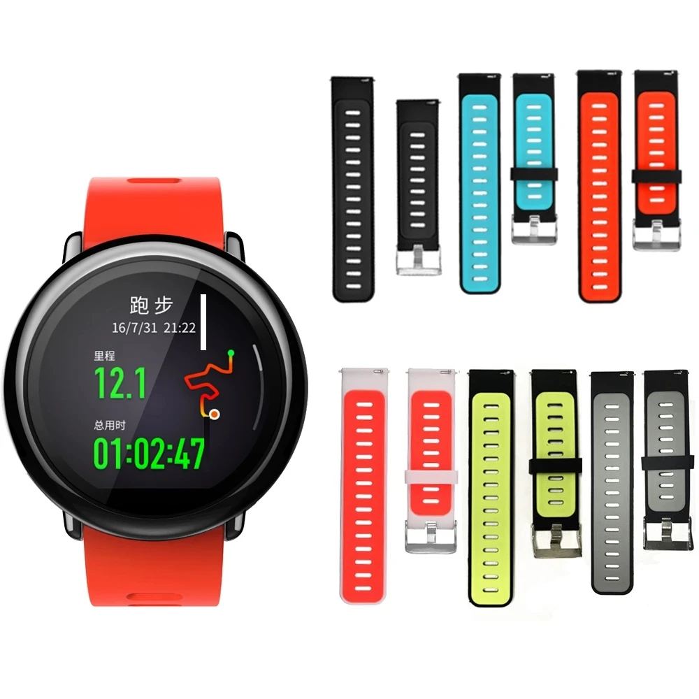 22mm Wristband Dual Colors Silicone Strap for Huami Amazfit Pace /Stratos 3 2 2S Watchband Sport Strap Bracelet Replacement Band