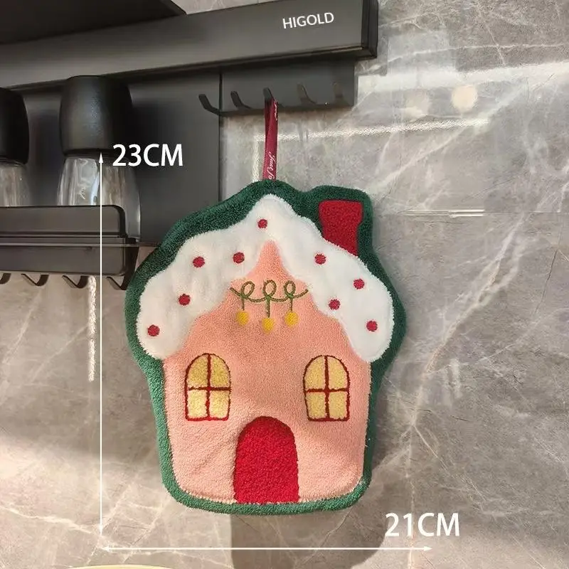Super Absorbent Soft Coral Fleece Hand Towel Cute Cartoon Christmas Pattern Hanging Towel Kitchen Bathroom Holiday Decoration