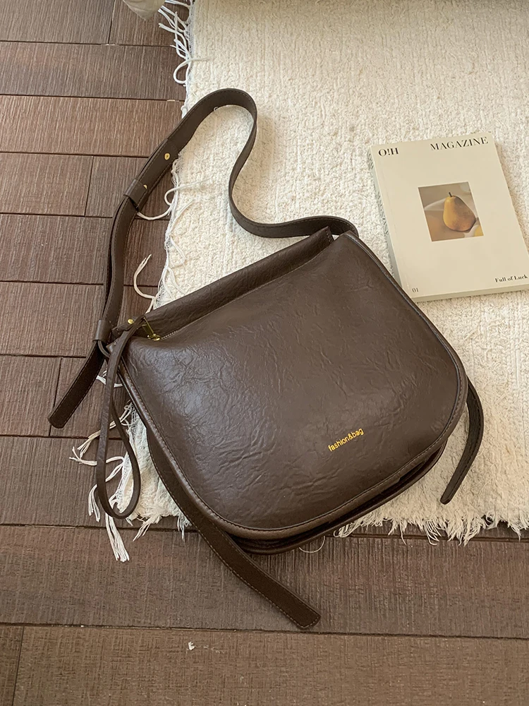 

High End Soft Leather Messenger Bags Women's Autumn Retro Large Capacity Casual Shoulder Bag Fashion Versatile Commuter Handbags