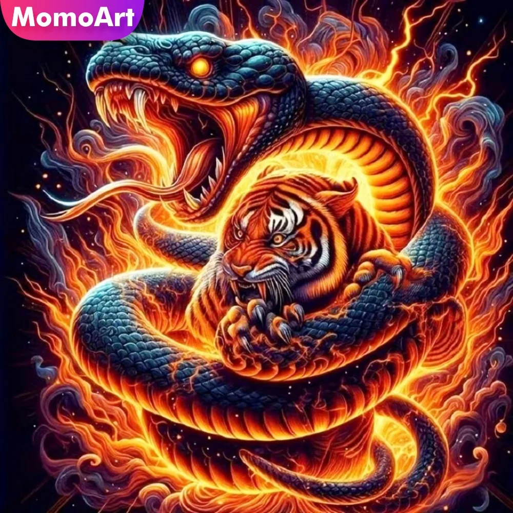 Momoart Tiger Diamant-Mosaik Tier Vollflächiges Quadratisches Rundes DIY Diamantmalerei-Set Schlangen-Motiv Stickerei Heimdekoration