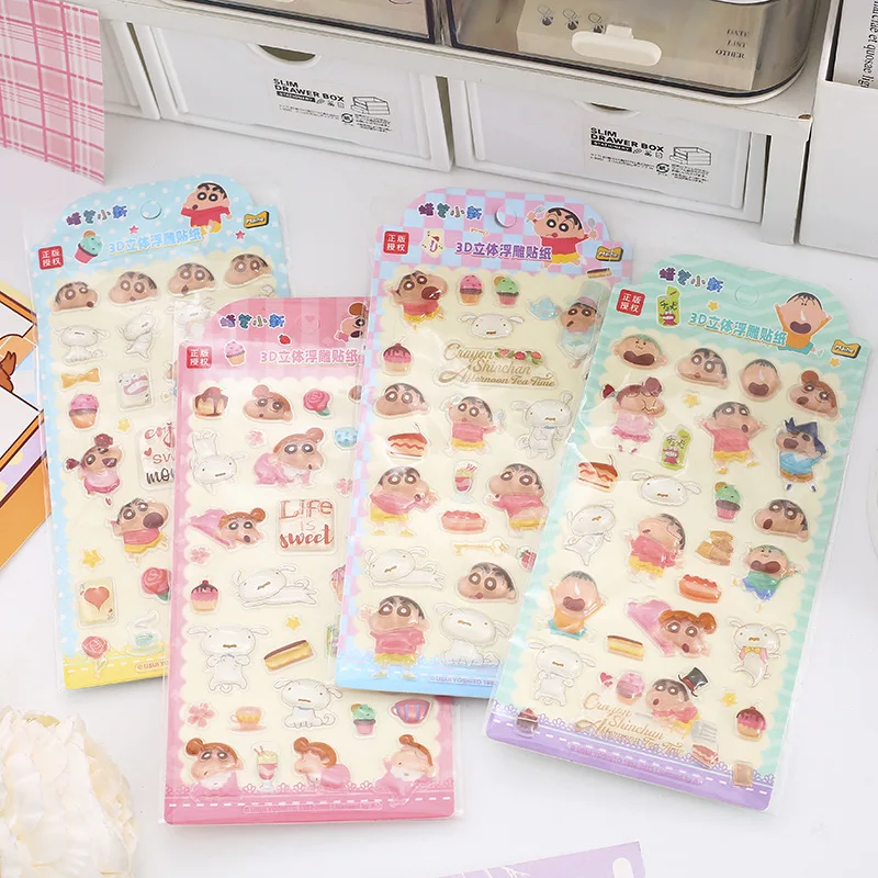 Stiker Relief Kartun Crayon Shin-chan Lucu 3D Resin Casting Dekorasi Stiker DIY Casing Ponsel Notebook Ornamen Hadiah Mainan