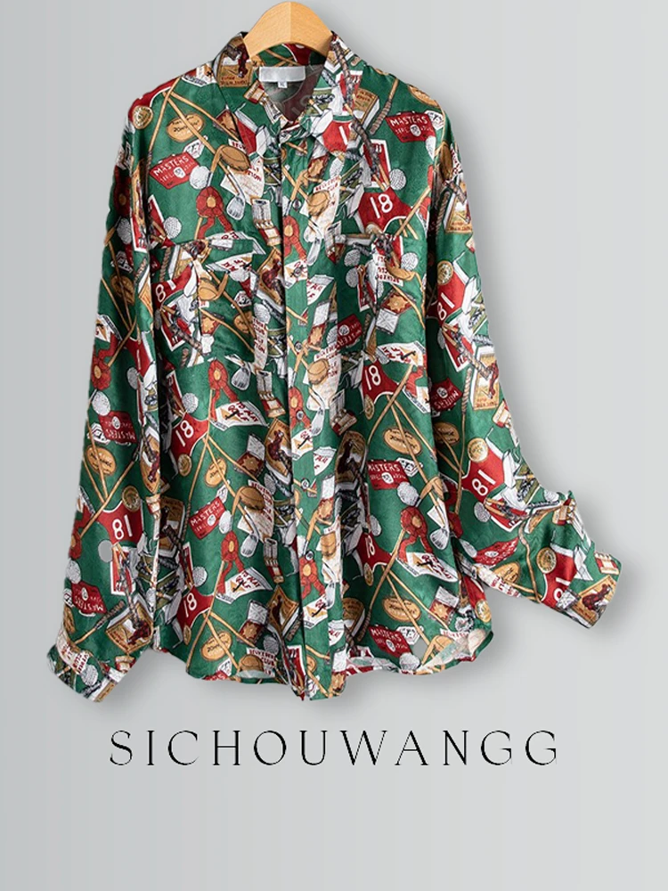 

Новая шелковая рубашка с длинными рукавами, топ с принтом шелковицы