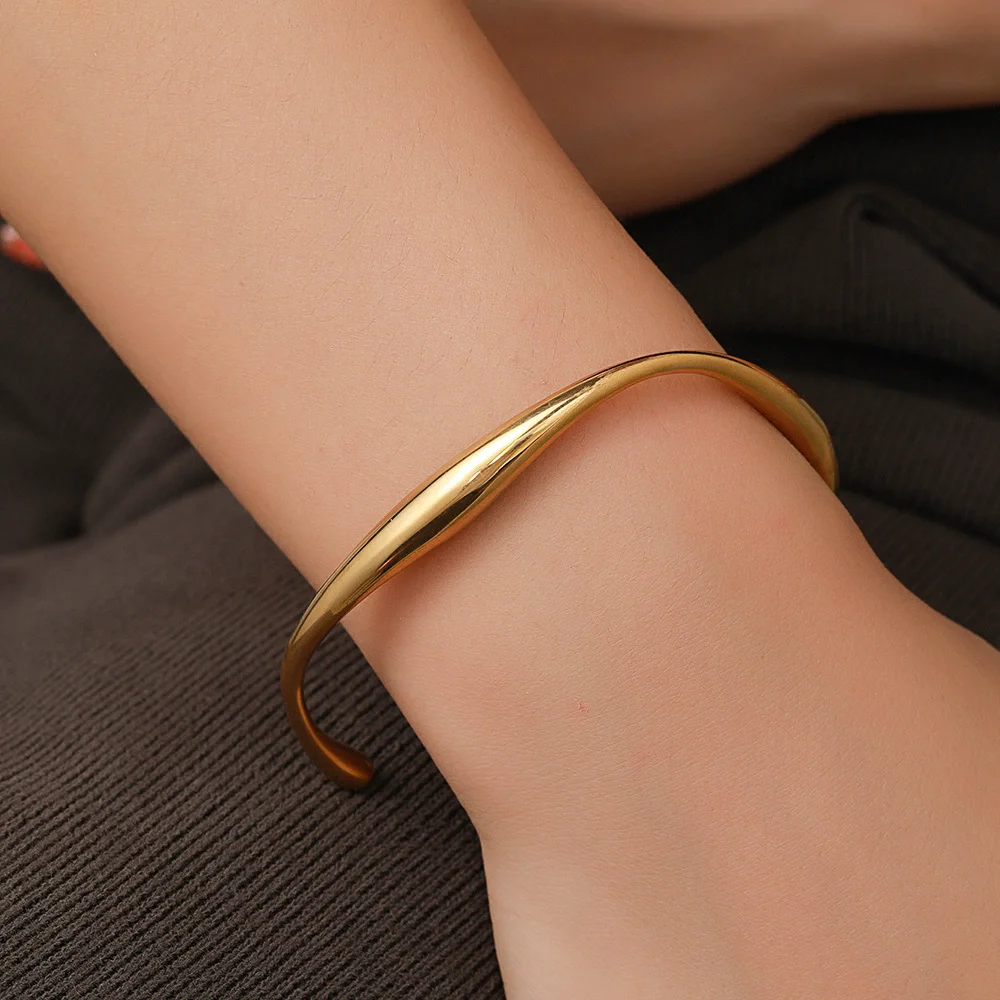 316 Stainless Steel Wrist Opening Bracelet Bangle For Women Gold Color Handmade Cast Statement Brand Party Jewelry