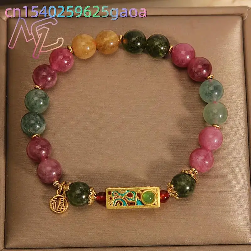 Jade Flower Bracelet Stone Fashion Beads Bangle 18k Gold Plating Amulet Charm Natural Gemstone Carved Real Jewelry