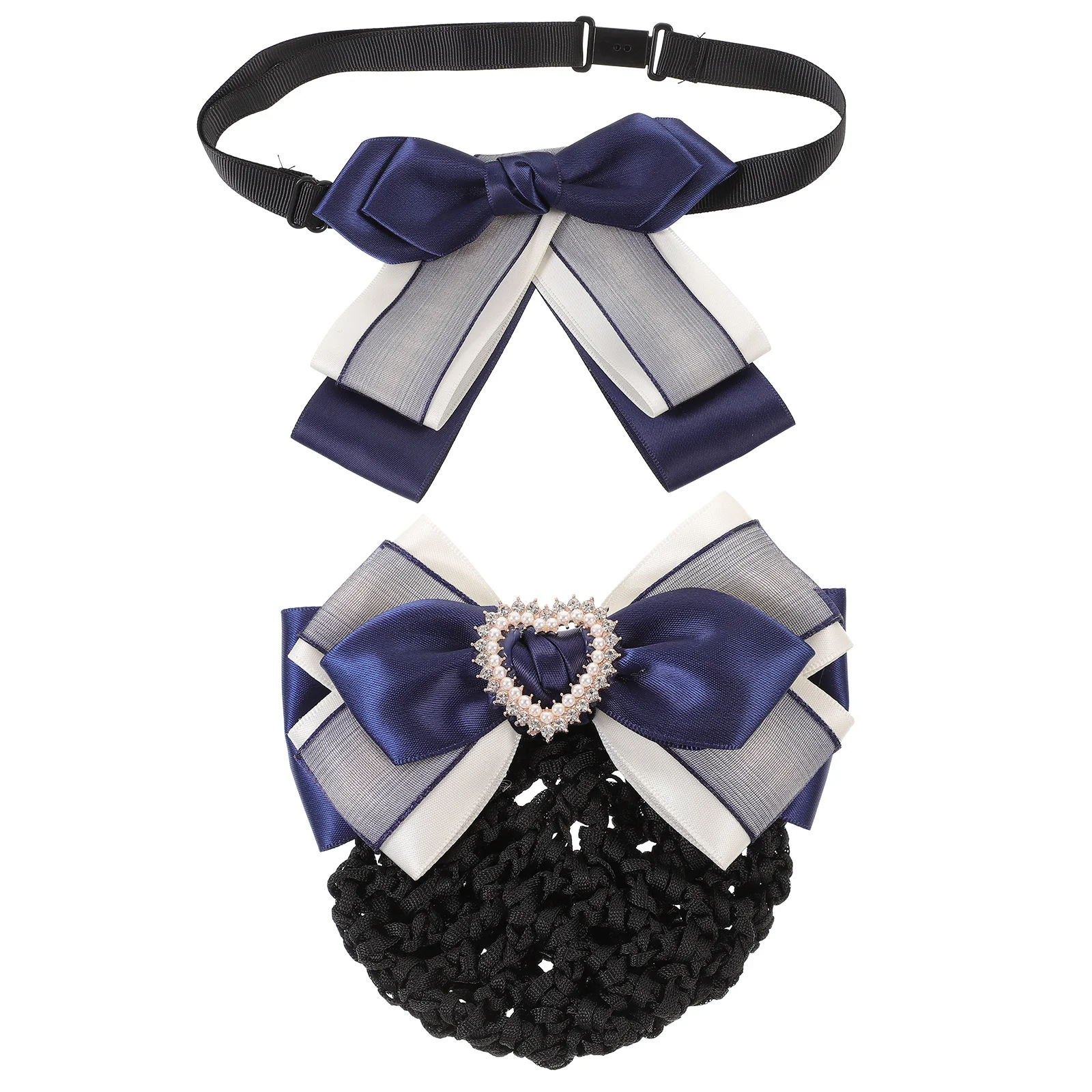 

2Pcs Hair Bun Cover Bow Tie Set Soft Comfortable Hairnet Clip for Flight Attendant Nurse Uniform Cosplay Party Fashion Hair