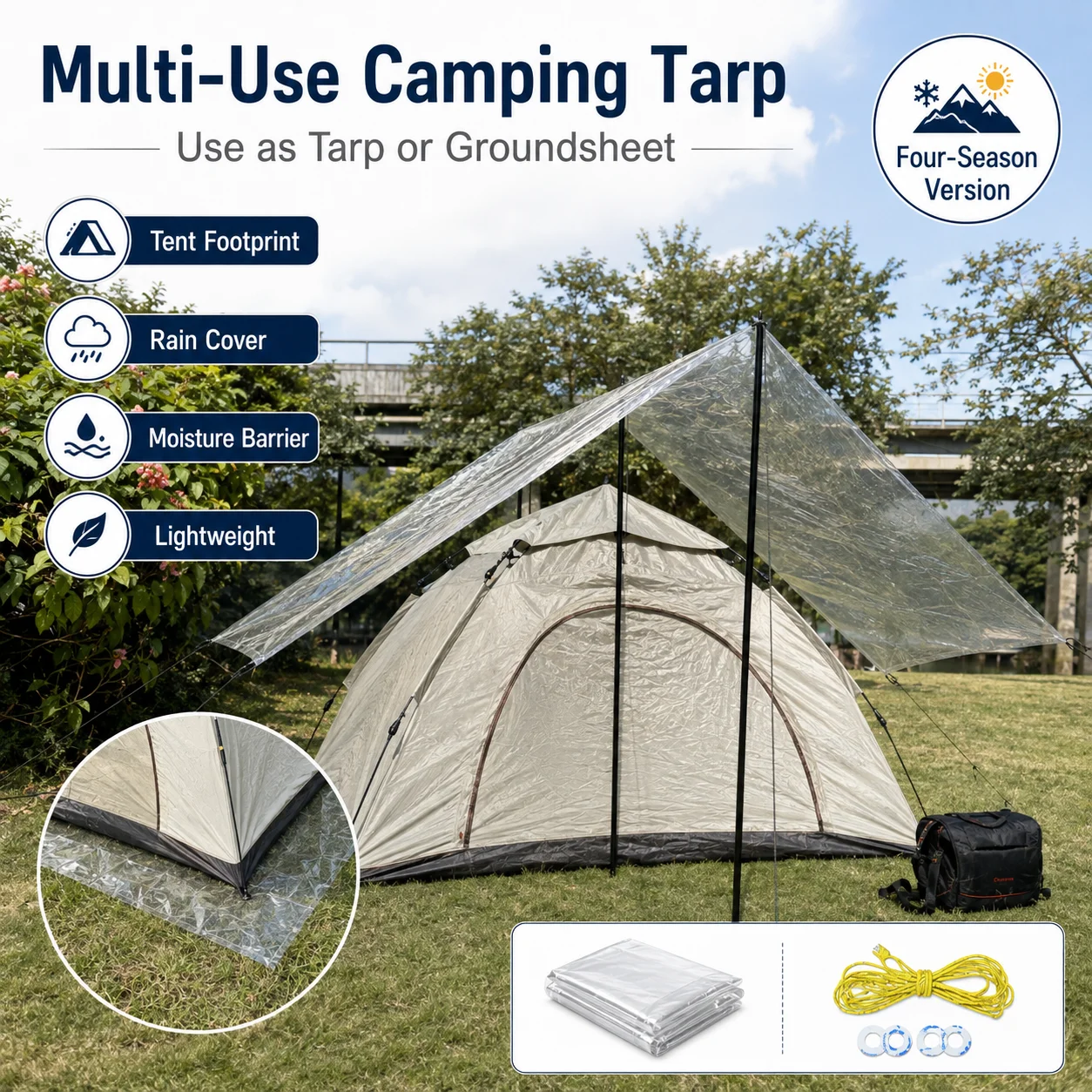 超軽量透明テントグランドシート防水防湿再利用可能なキャンプ用 - Ultralight Ground Sheet のレビューと価格