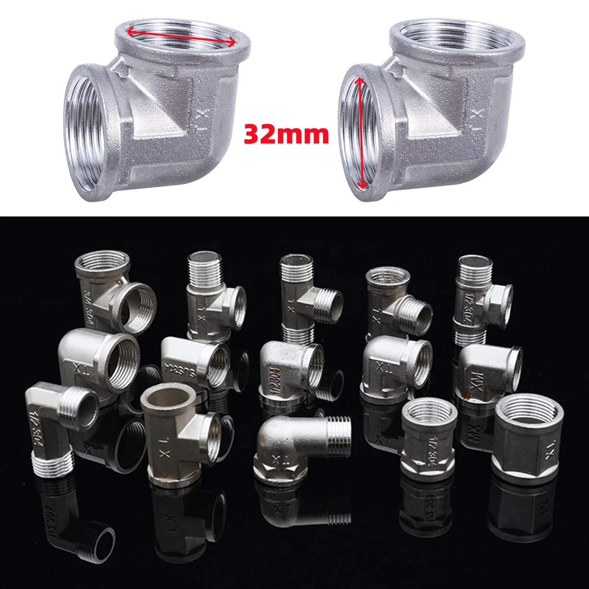 1Pc Stainless Steel Double Threaded Elbow Connector 1