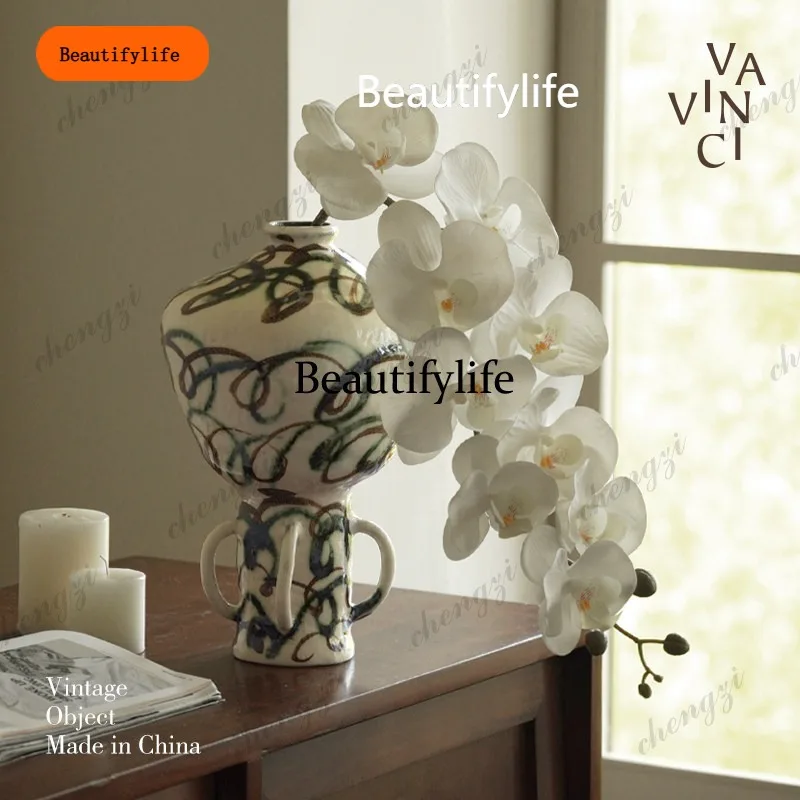 CCC Great Dan ceramic vases, handmade art flower vessels, new Chinese vintage living room and entryway flower arrangements