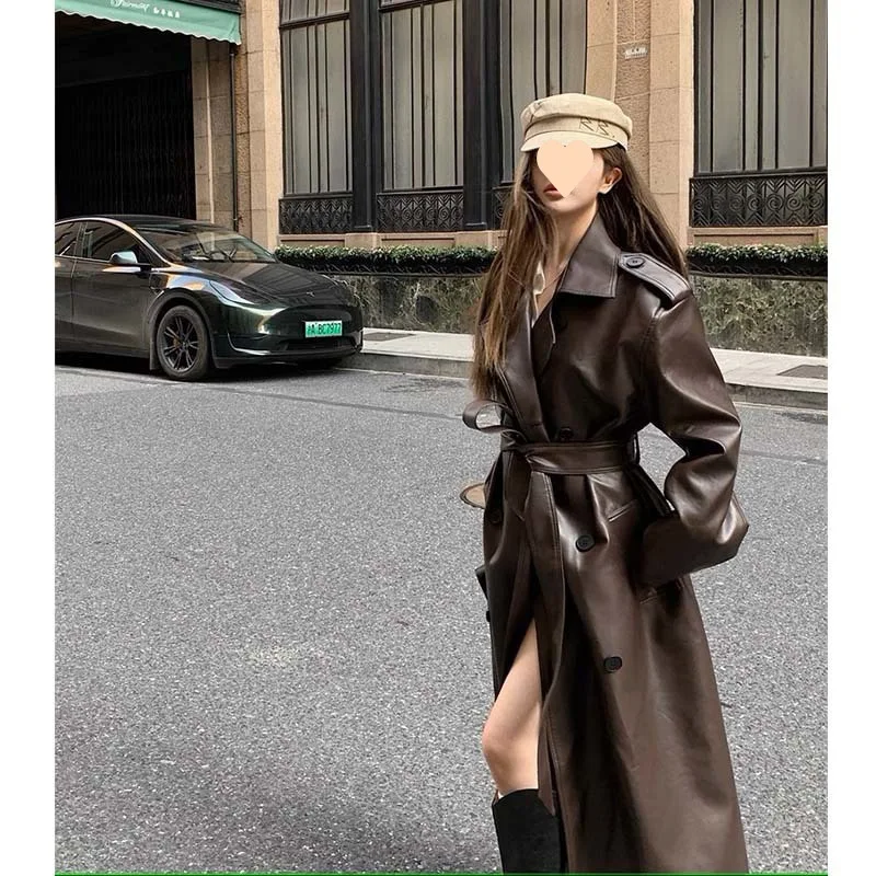 

Lady Coat Trench Woman Covering Rain Maillard Mujer Front Artsy All-Match Outfit Baggy Trenches Bf Zip-Up Two-Button Petite