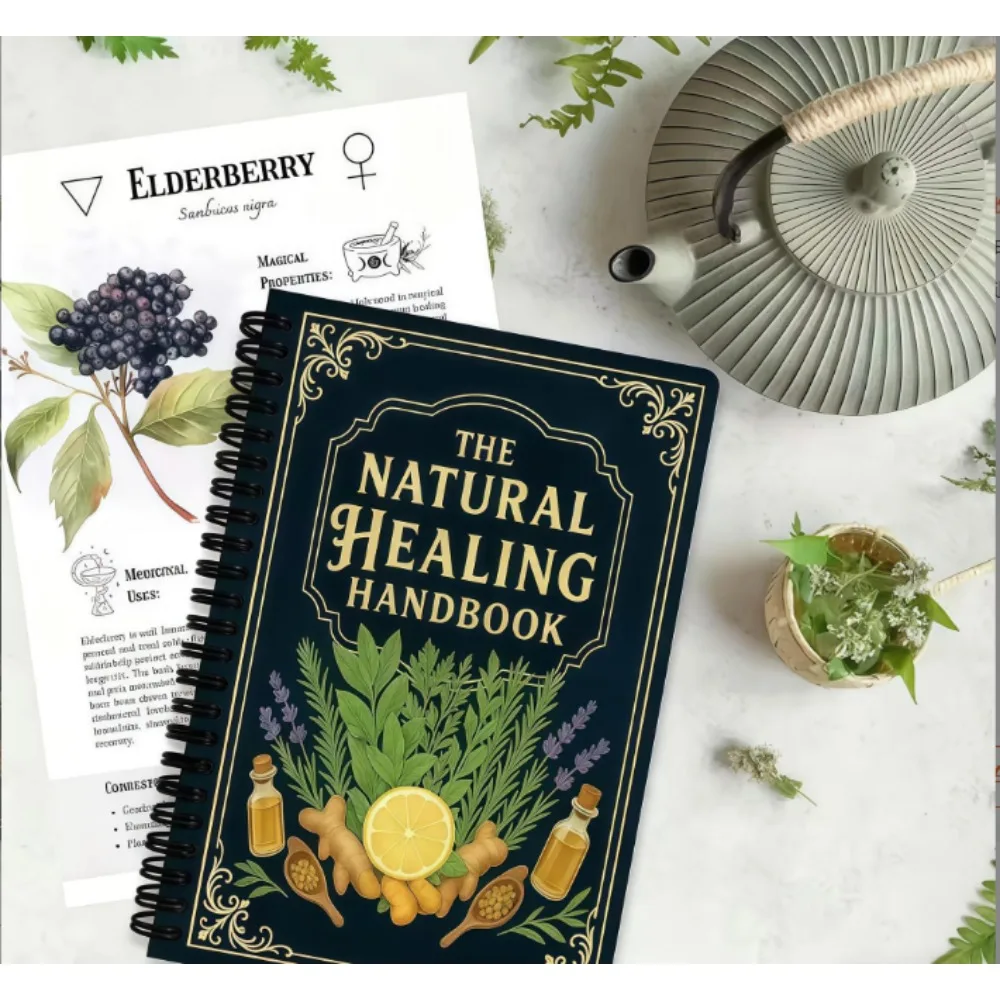 The Natural Healing Handbook English Herbal Lovers Spiral Notebook Vintage Herb Cover For Natural Therapy Notes Recording Free