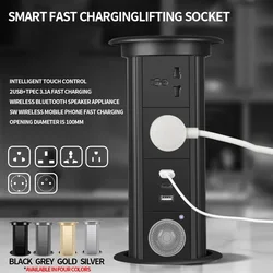 Motorized Pop up Tower Socket Wireless Charger Automatic Power Plug Desktop Worktop ,Eu Fr Socket USB Type-C Bluetooth Speaker