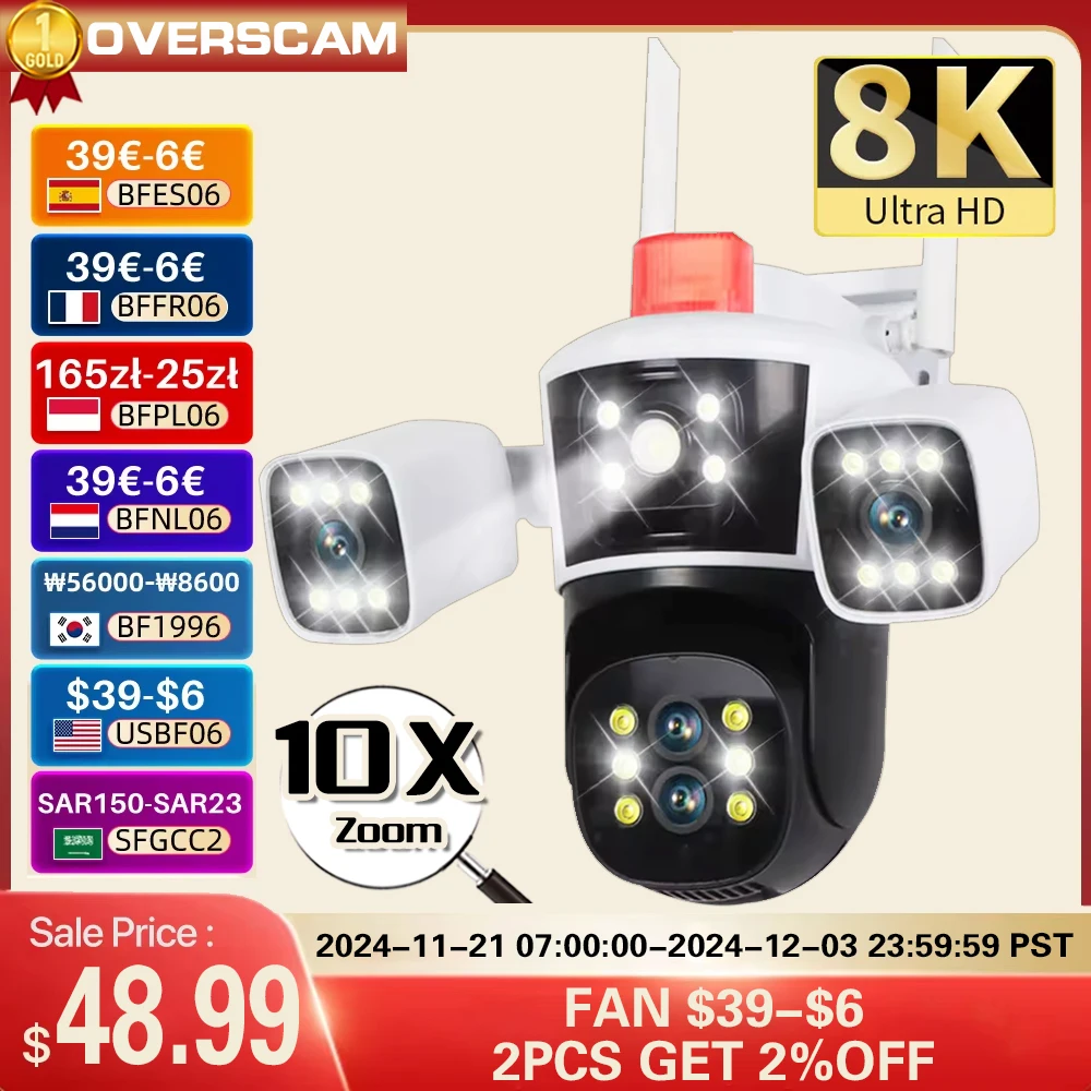 8K 16MP 10X Zoom WiFi Kamera IP Zewnętrzna 6K Cztery Obiektywy Trzy Ekrany Automatyczne Śledzenie Ludzkiego Kamery Nadzoru Wideo CCTV IPC360