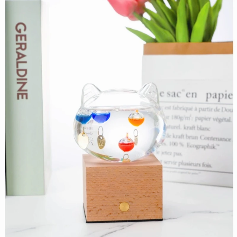 القط غاليليو ميزان الحرارة زخرفة الإبداعية ديكور المنزل هدية عيد الميلاد لعيد ميلاد الأصدقاء