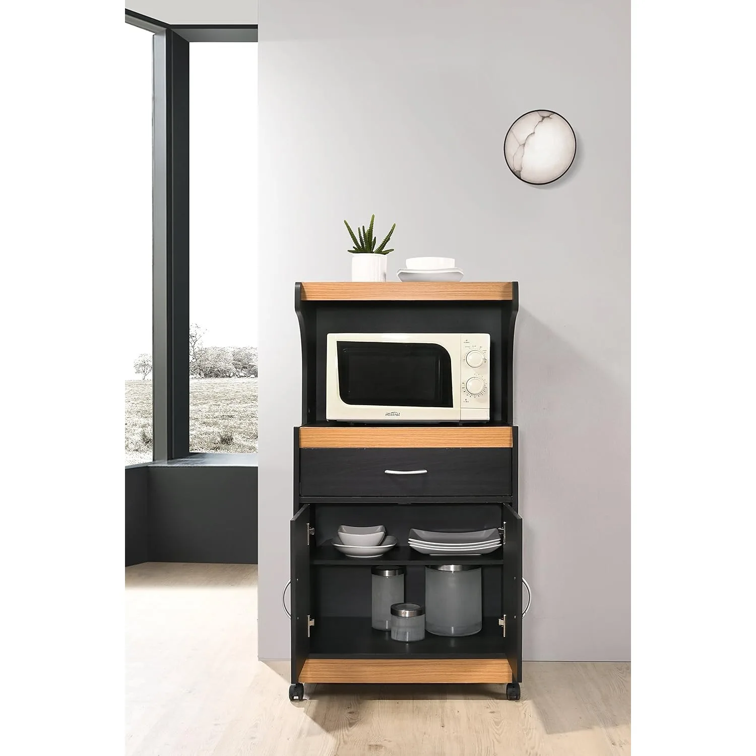 Microwave Kitchen Cart, Black-Beech