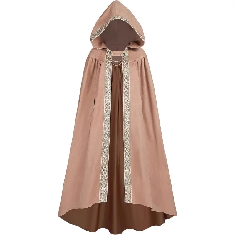 2026 Vintage Hooded Cloak Ribbon Trim Cape Women Medieval Cosplay Costume New