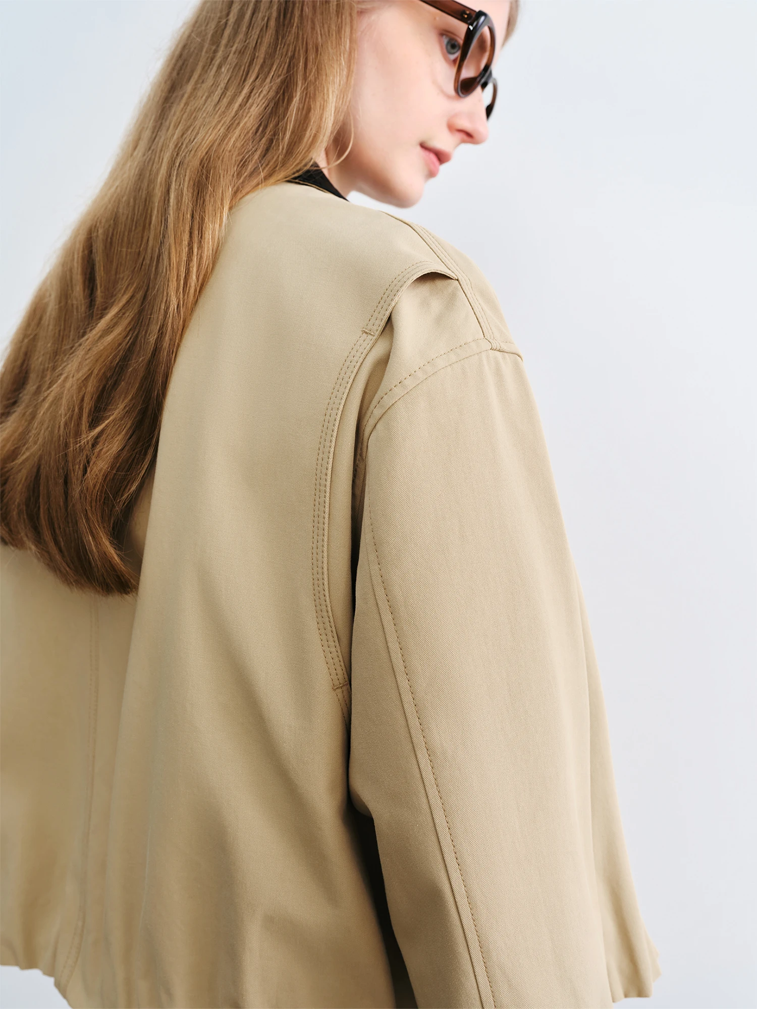 ZIQIAO Otoño 2025 Chaqueta corta estilo granja vintage para mujer - Top informal de otoño con cuello texturizado y corte recortado para oficina