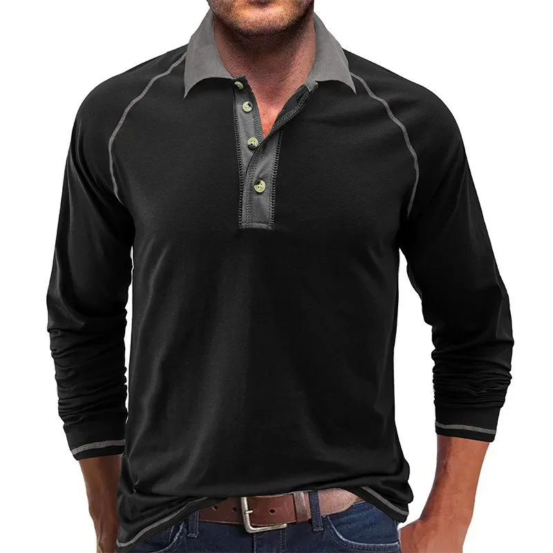 

2023 Autumn European and American Men's Long Sleeve Polo T-shirt Men's POLO Shirt Bottom Top