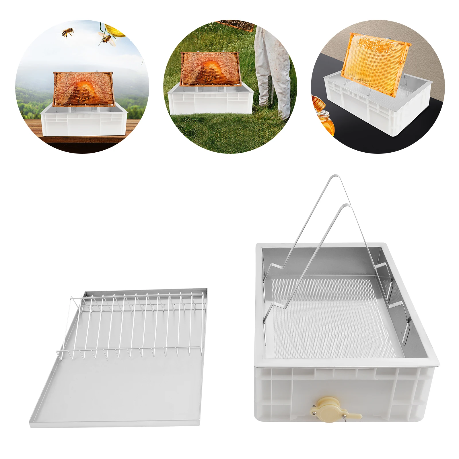 Honey Harvesting Tool Set, Honey Collecting Kit with Drip Tray & Base Tray, Honey Flow Box Kit Beekeeping Equipment for Honeycomb Uncapping Honey Collection Apiary Supplies
