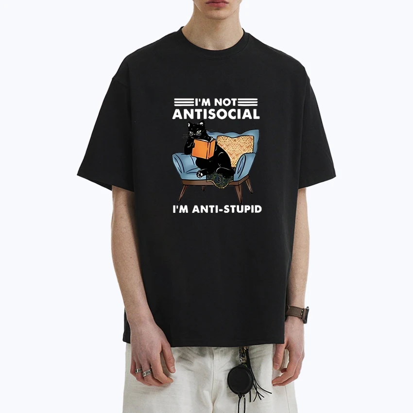 

Funny Cat Reading Oversized T-shirt Graphic 100% Cotton Women Men Casual Printed short sleeve t-shirts streetwear Crew Neck Tops