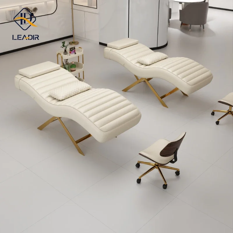 Modern Gold Base Curved Lash Bed Eyelash Beauty Salon Massage Table Bed For Eyelash Extension Full Set Furniture