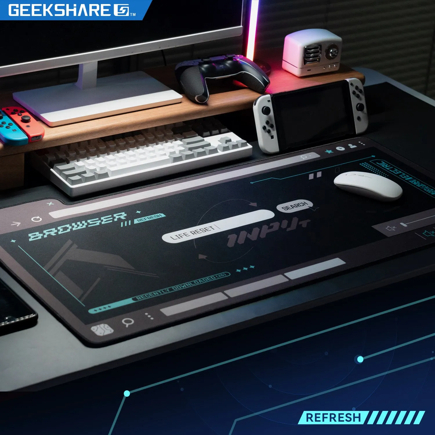 GeekShare 빅 마우스 패드 인터페이스 리셋 시리즈 블랙 게임 오피스 키보드 패드 두꺼운 데스크 매트 미끄럼 방지 80cm * 40cm 대형