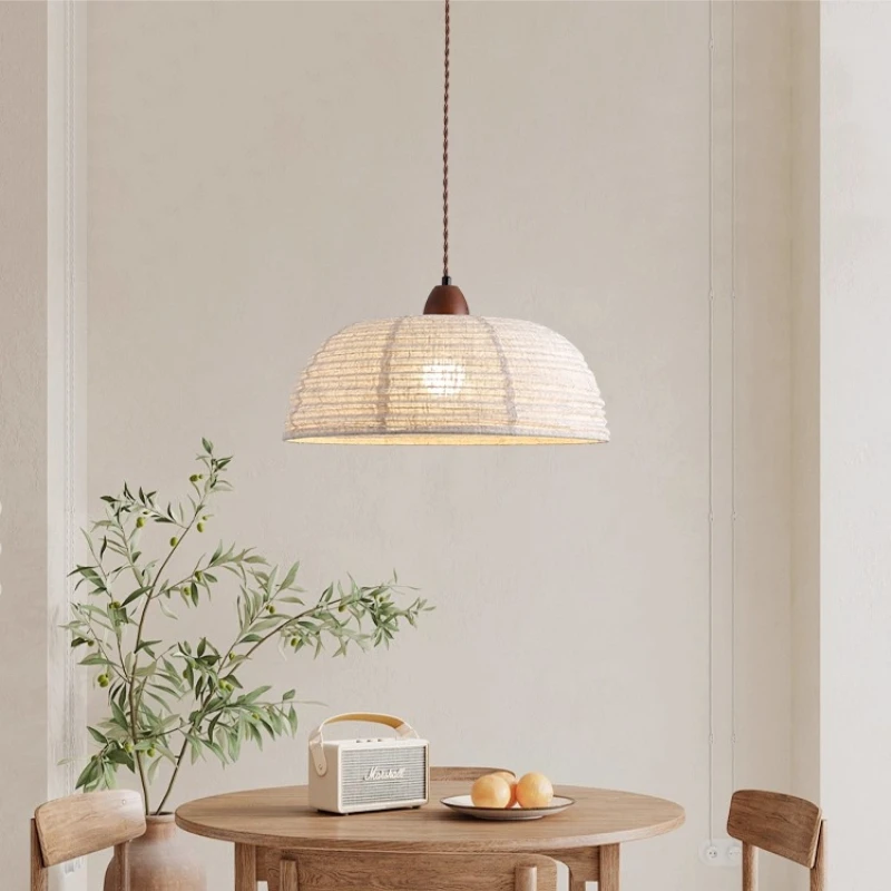 اليابانية الرجعية المخروطية النسيج قلادة LED أضواء ثريا خشبية غرفة المعيشة غرفة نوم مطعم المطبخ خط طويل مصباح معلق #3